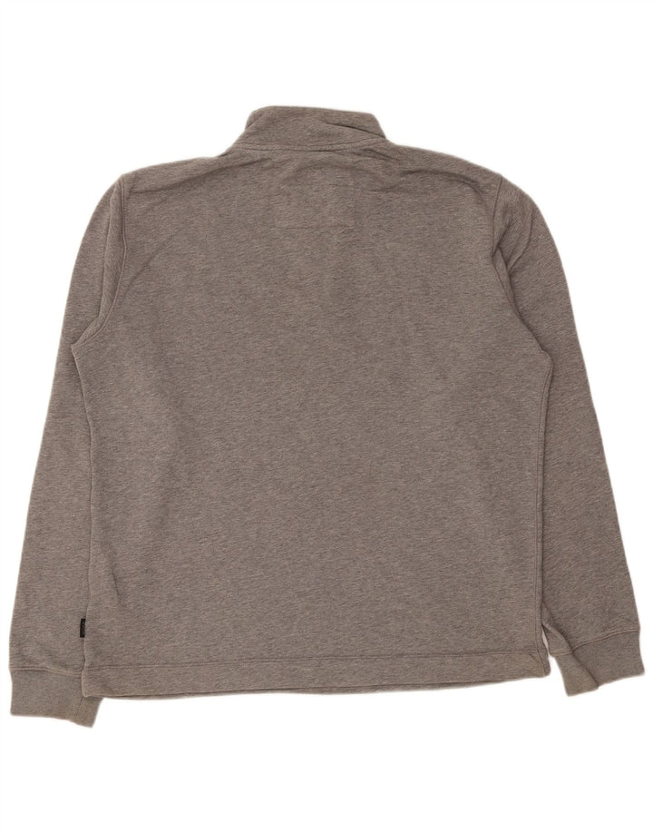 Hugo Boss Mens Button Neck Sweatshirt Jumper Large Grey Cotton