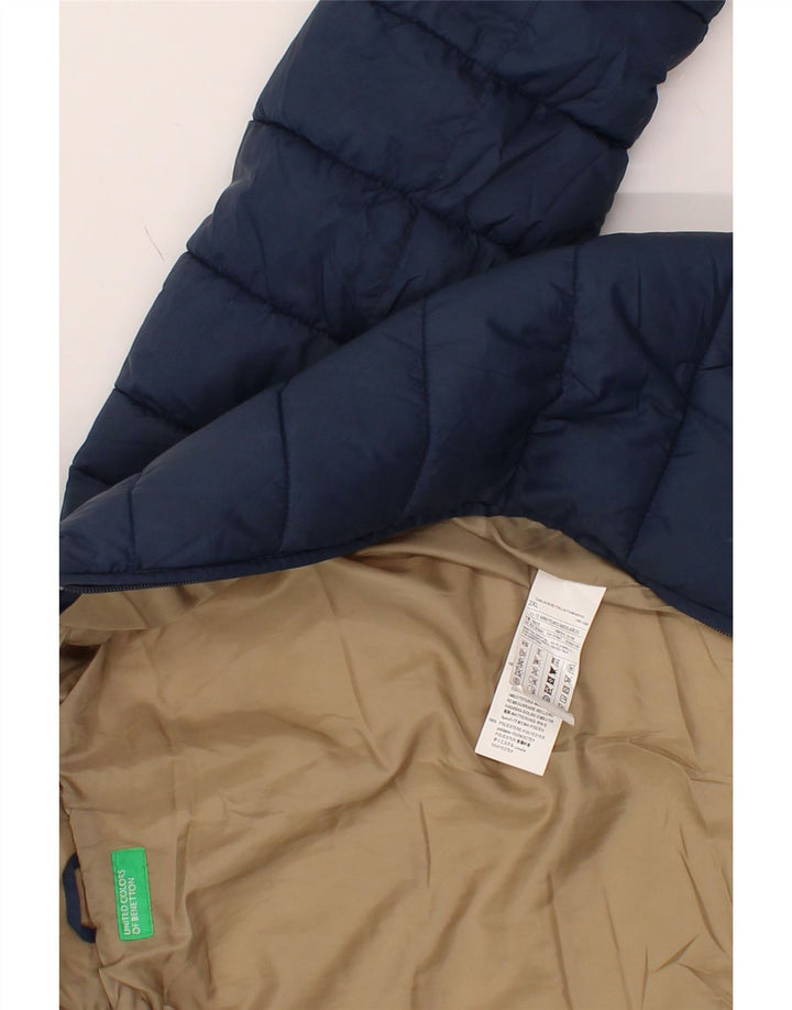 BENETTON Boys Hooded Padded Jacket 11-12 Years 2XL Navy Blue Polyester Vintage Benetton and Second-Hand Benetton from Messina Hembry 