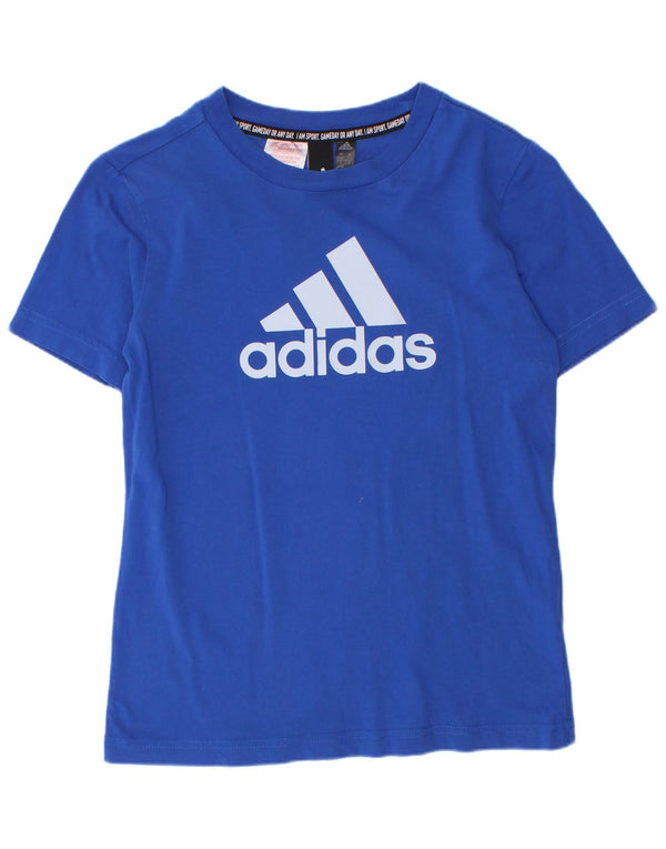 T-shirt grafica da ragazzo Adidas Top 9-10 anni in cotone blu
