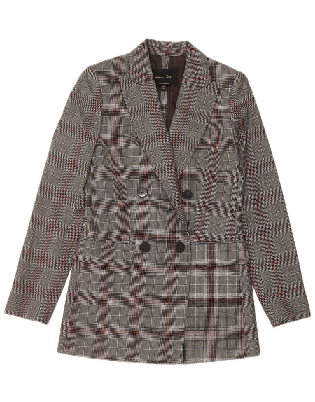 Massimo Dutti Damen Longline Blazer Jacke EU 34 2XS Grauer Hahnentritt