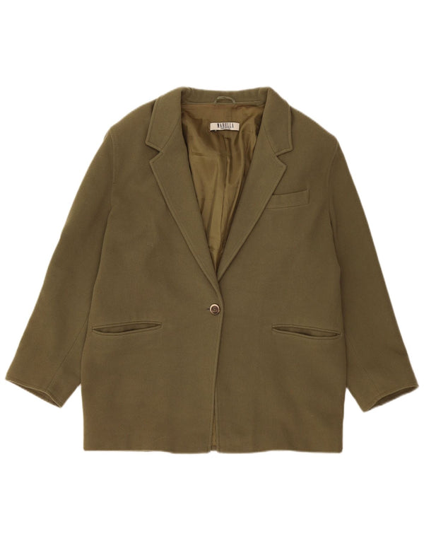 Marella Womens 1 Button Blazer Jacket UK 16 Large Khaki Cashmere