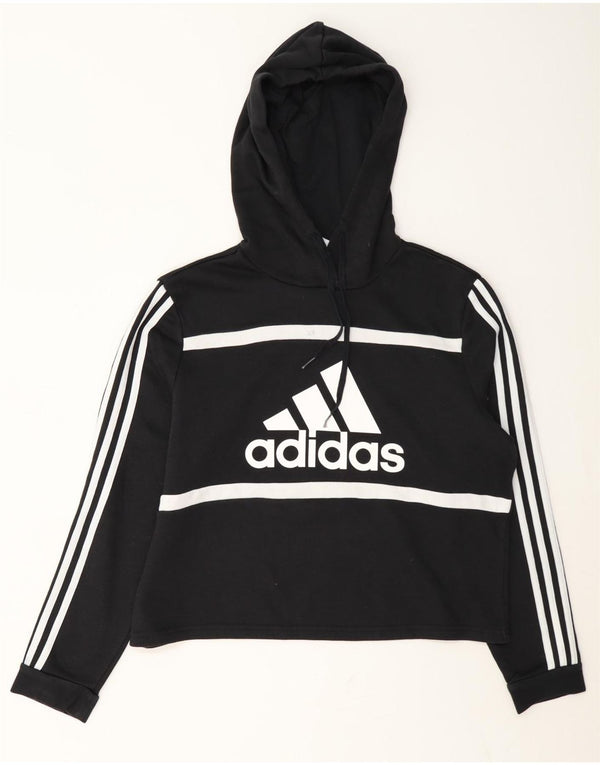 Adidas Womens Crop Graphic Hoodie Jumper UK 16/18 Large Black Cotton