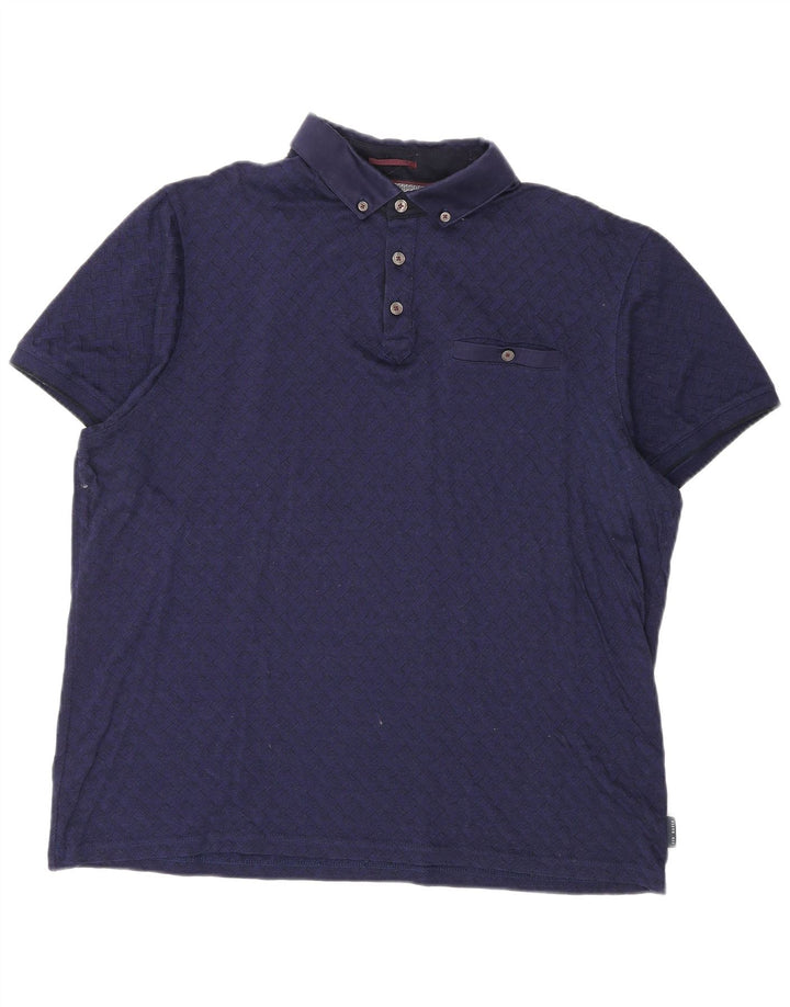 TED BAKER Mens Polo Shirt Size 5 XL Navy Blue Check Cotton