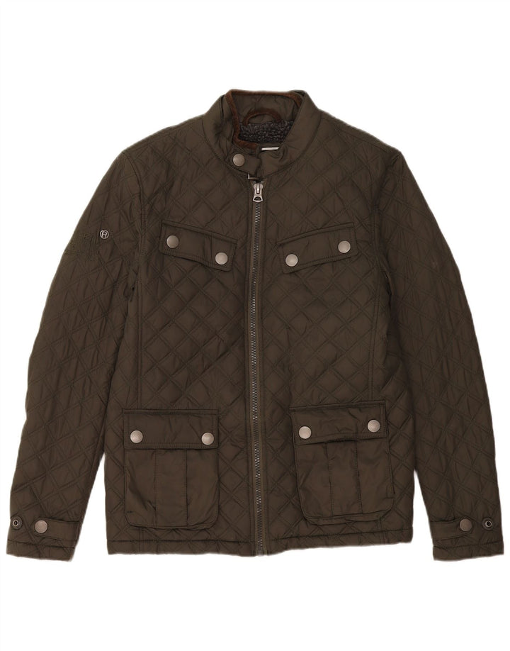 Superdry Mens Quilted Jacket UK 38 Medium Khaki Polyester