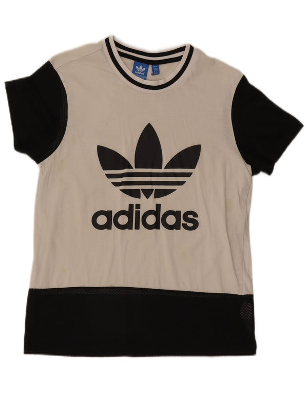Adidas Dame Grafisk T-Shirt Top UK 8 Small White Colourblock Bomuld