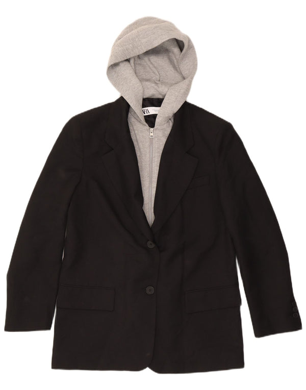 Zara Veste blazer surdimensionnée à capuche pour femme UK 6 XS Noir Colourblock