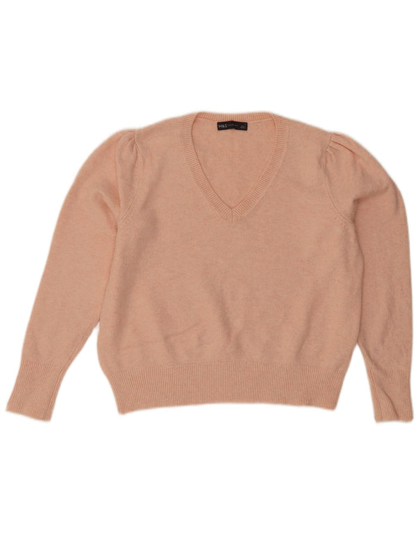 Marks & Spencer női Crop V-nyakú pulóver UK 12 közepes rózsaszín pamut