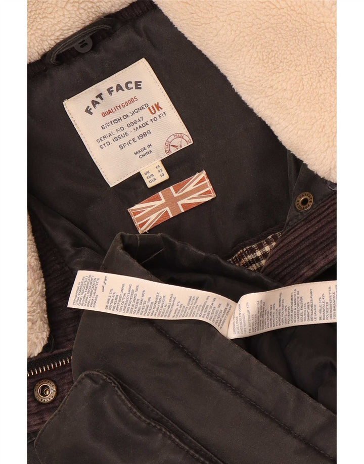 Fat Face Womens Hooded Parka Jacket UK 12 Medium Black Cotton
