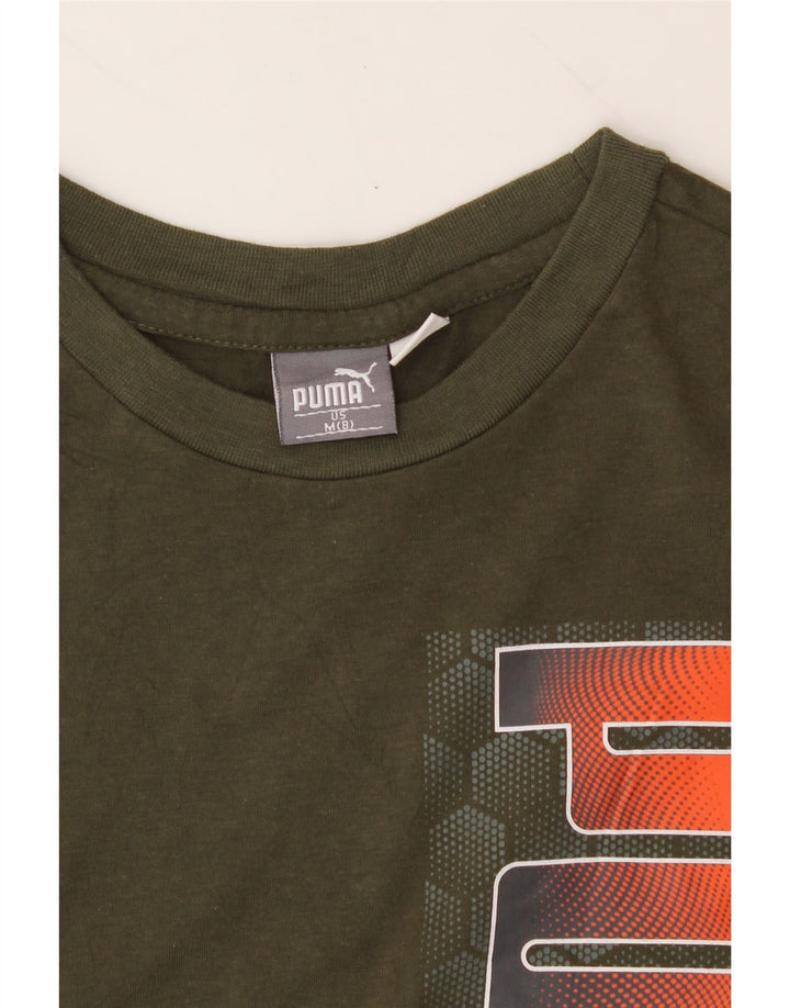 PUMA Boys Graphic Top Long Sleeve 7-8 Years Medium Khaki Cotton Vintage Puma and Second-Hand Puma from Messina Hembry 