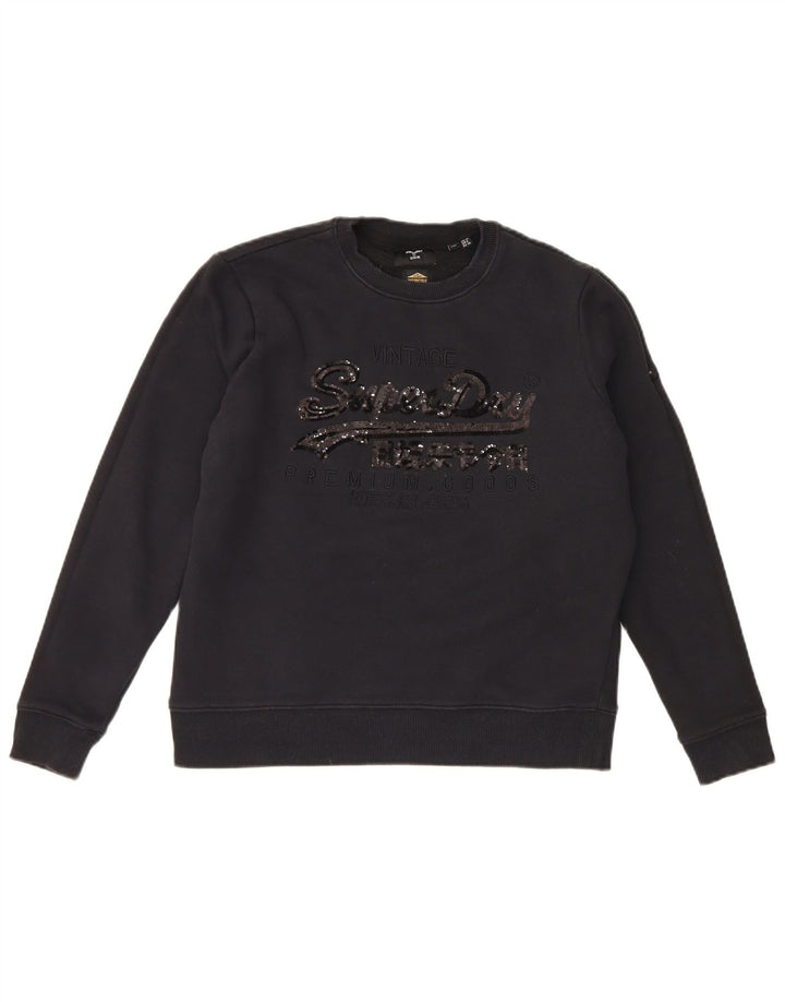 Superdry Womens Graphic Oversized Sweatshirt Jumper UK 10 Small Black