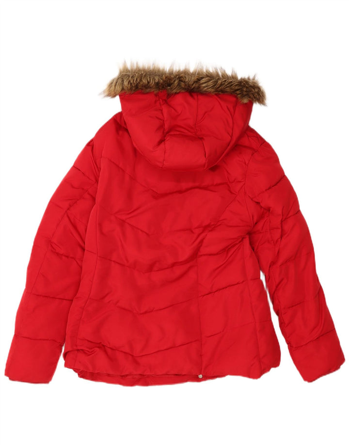 HOBBS Womens Hooded Padded Jacket UK 14 Large Red Polyester