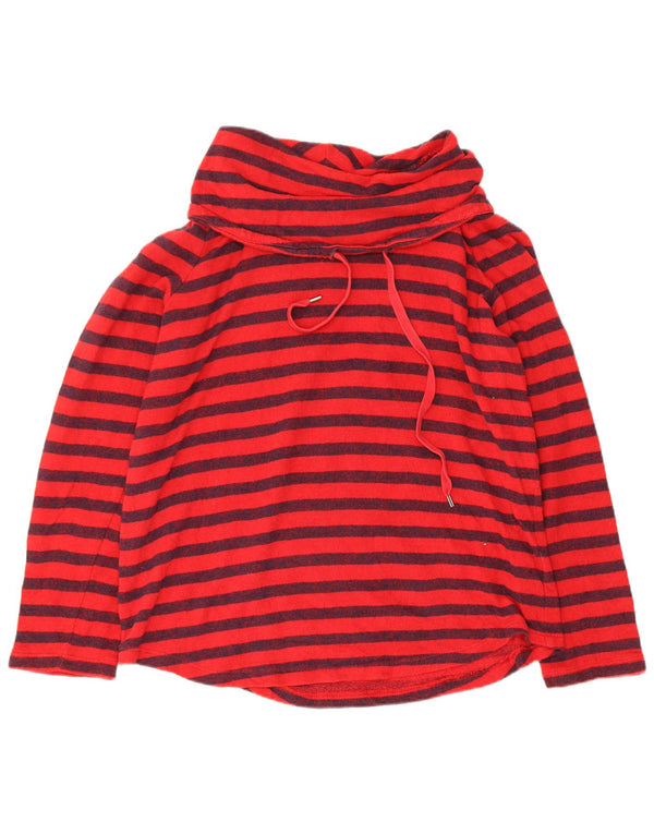 Chaps Womens Roll Neck Sweatshirt Jumper UK 14 Large Red Striped Cotton
