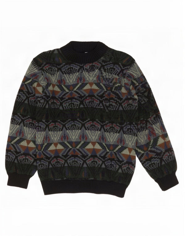 Maglione cardigan da uomo vintage grande acrilico geometrico verde