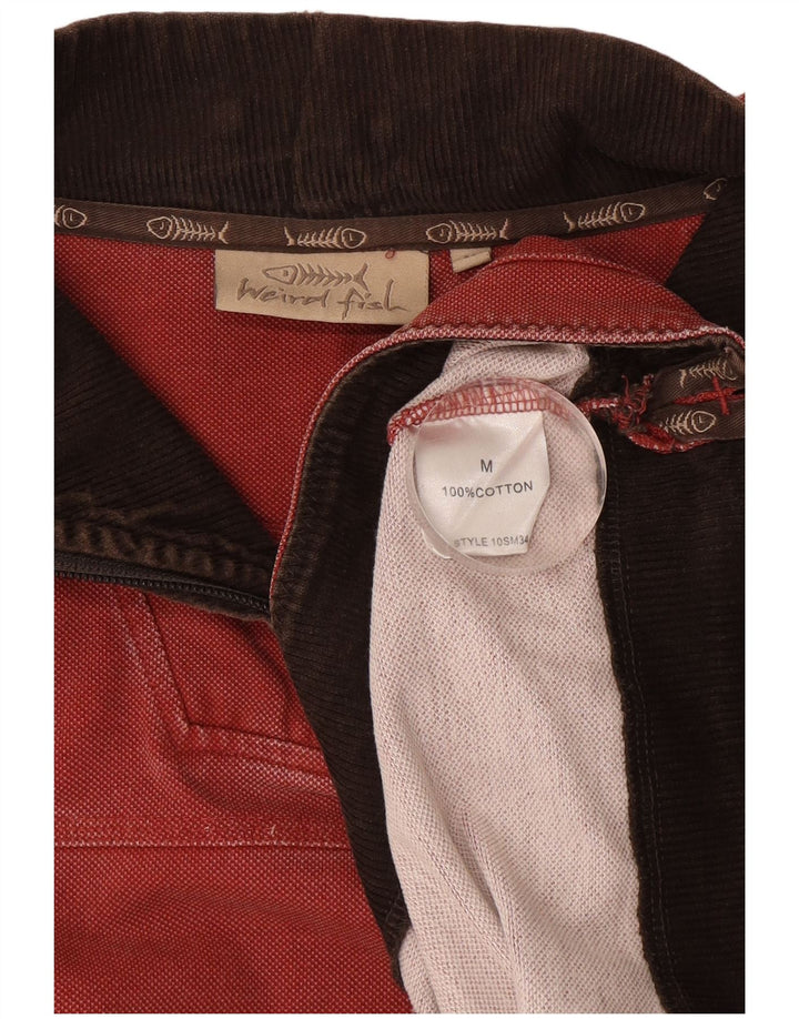 Weird Fish Mens Zip Neck Sweatshirt Jumper Medium Red Cotton