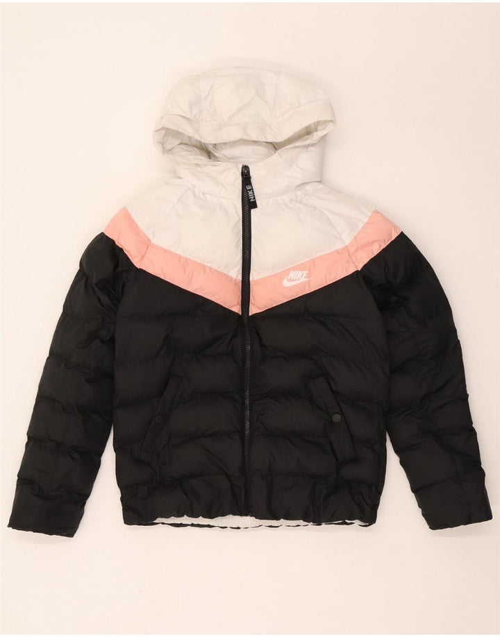 NIKE Boys Hooded Padded Jacket 10-11 Years Medium Black Colourblock