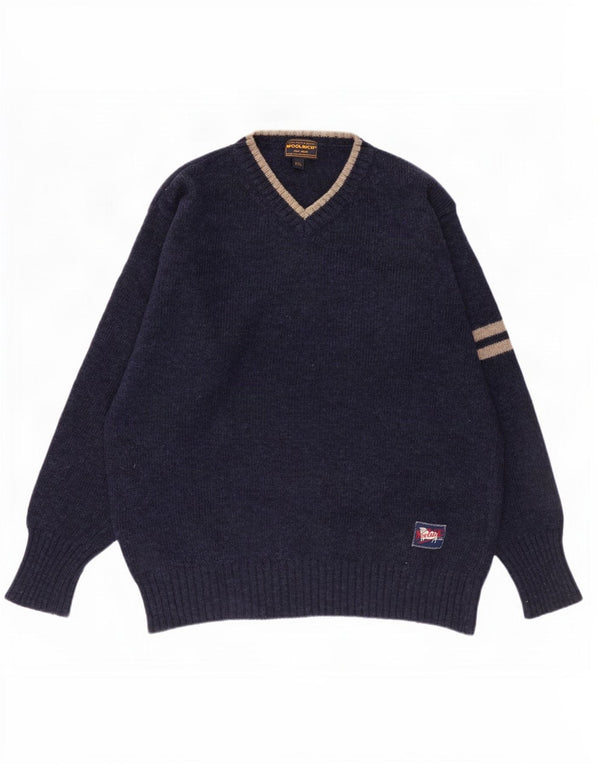 Woolrich Jersey con cuello en V para hombre 2XL Lana a rayas azul marino