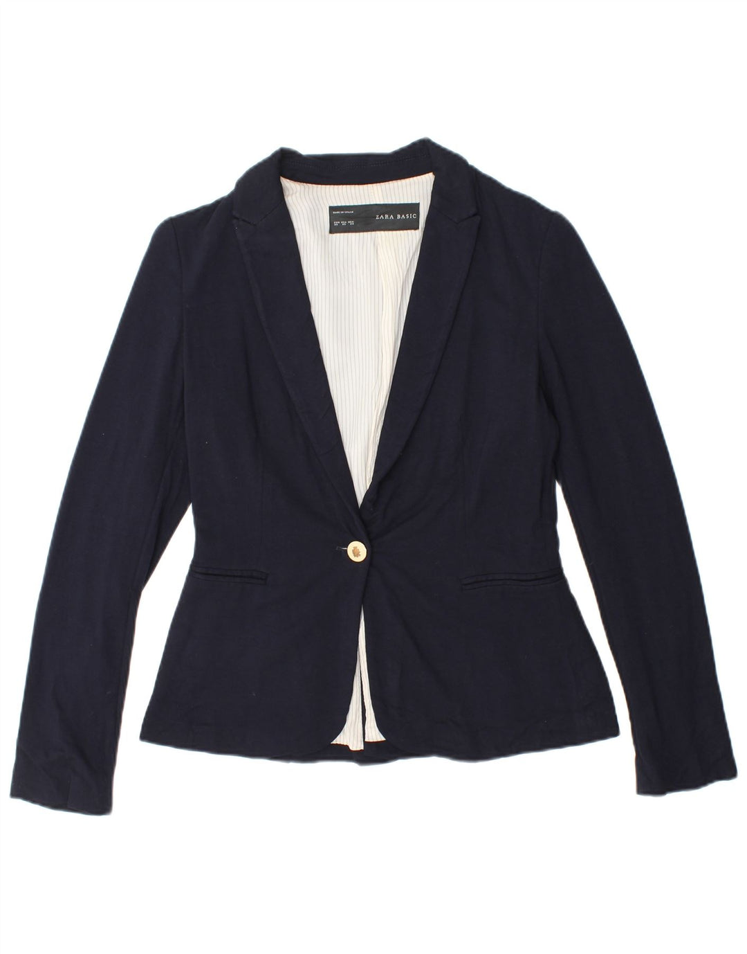 ZARA Womens 1 Button Blazer Jacket UK 6 XS Navy Blue Viscose