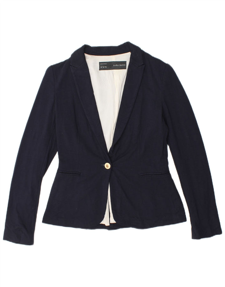 ZARA Womens 1 Button Blazer Jacket UK 6 XS Navy Blue Viscose