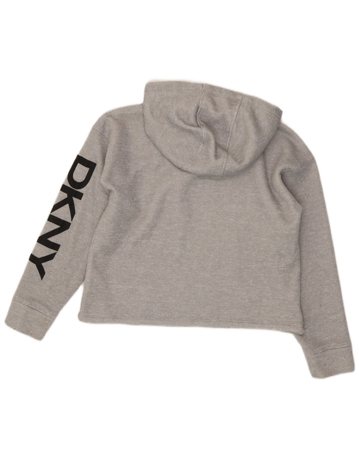 DKNY Womens Crop Graphic Hoodie Jumper UK 14 Medium Grey Polyester