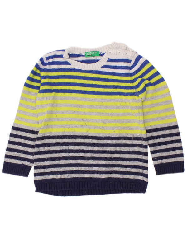 Benetton Boys Boat Neck Jumper Sweater 3-4 Years Multicoloured Striped