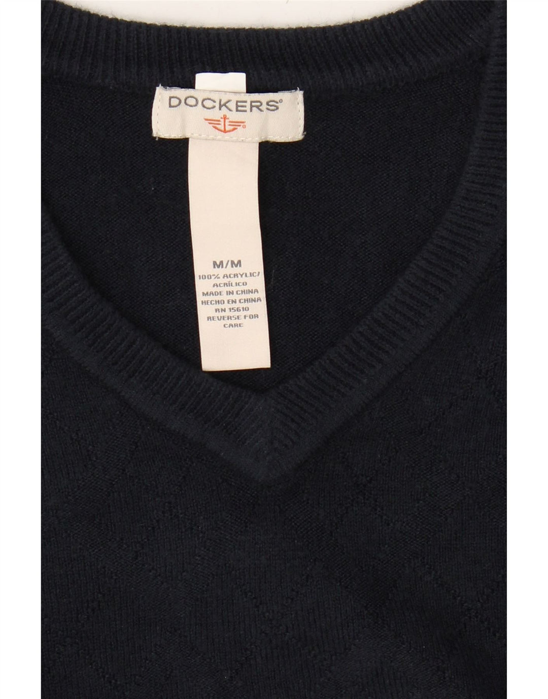 DOCKERS Mens V-Neck Jumper Sweater Medium Navy Blue Argyle/Diamond Acrylic Vintage Dockers and Second-Hand Dockers from Messina Hembry 