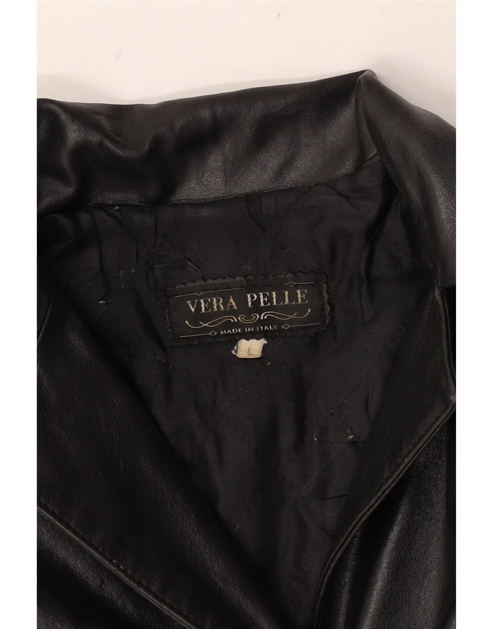 VINTAGE Womens Leather Coat UK 16 Large Black Leather