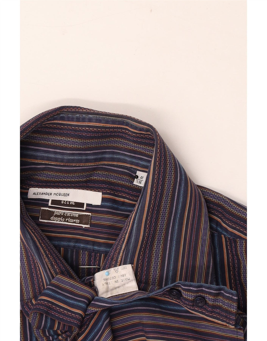 Alexander Mcqueen Mens Slim Shirt Size 41 16 Large Multicoloured Striped