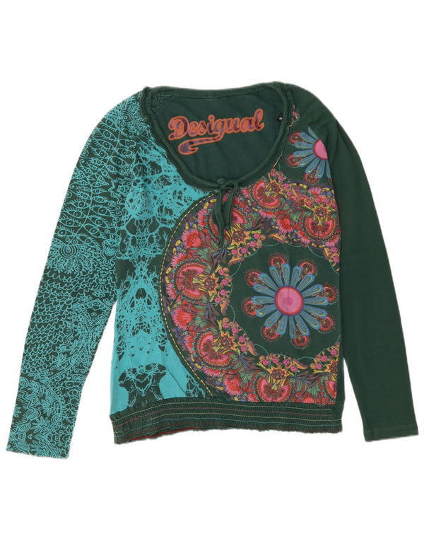 Desigual Womens Graphic Top Langarm UK 14 Mittelgrünes Blumenmuster