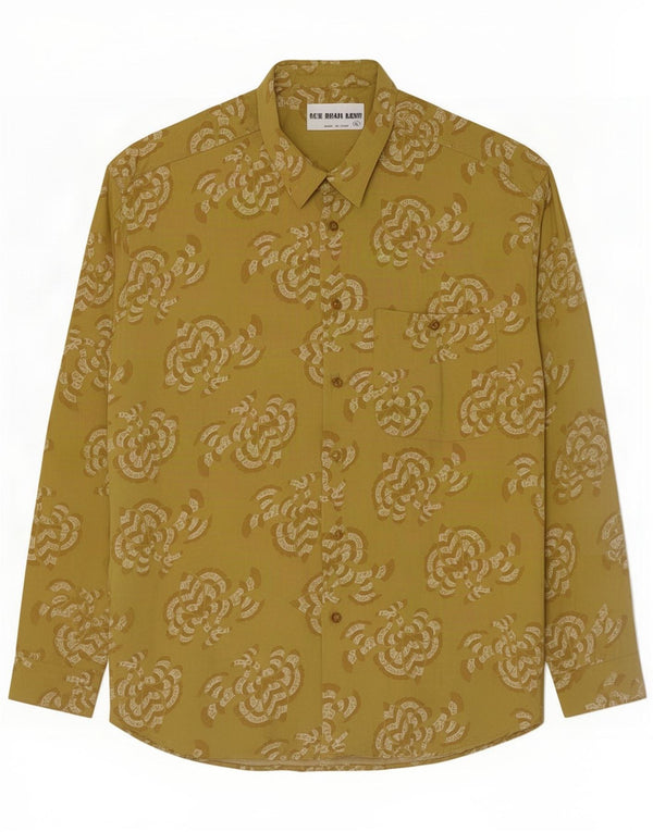 Camisa Vintage Hombre XL Viscosa Floral Verde