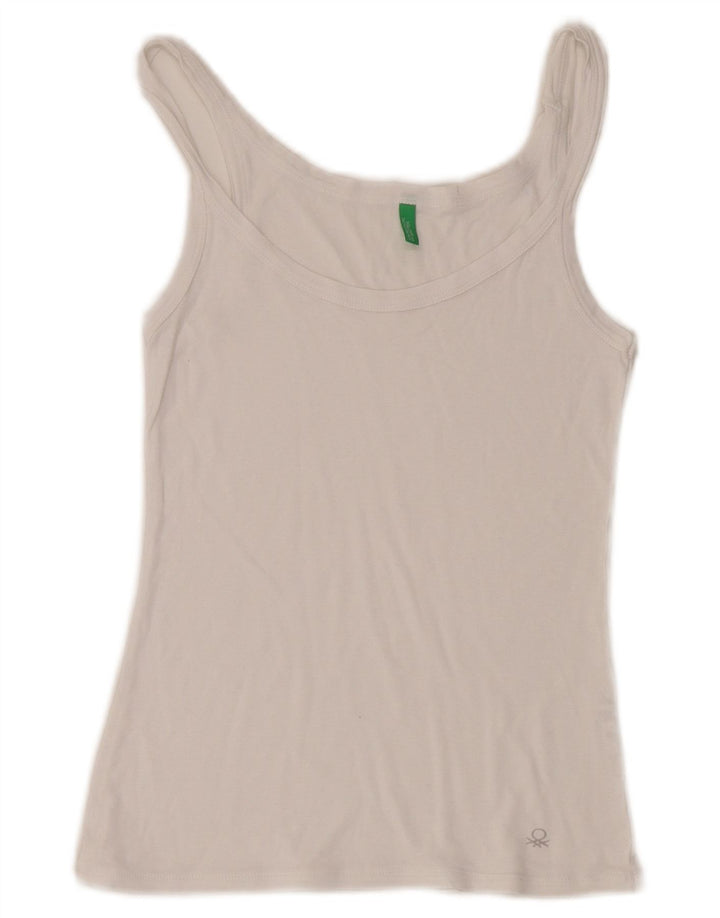 Benetton Femme Cami Top UK 10 Small Blanc Coton