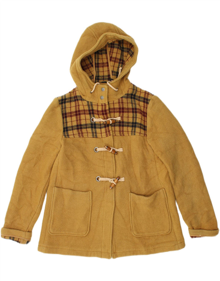 Topshop Womens Hooded Duffle Jacket UK 10 Small Yellow Check Wool