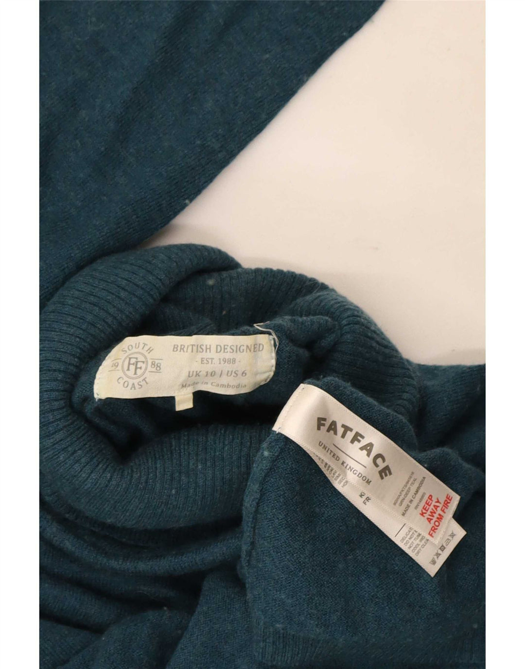 Fat Face Womens Roll Neck Jumper Sweater UK 10 Small Blue Wool