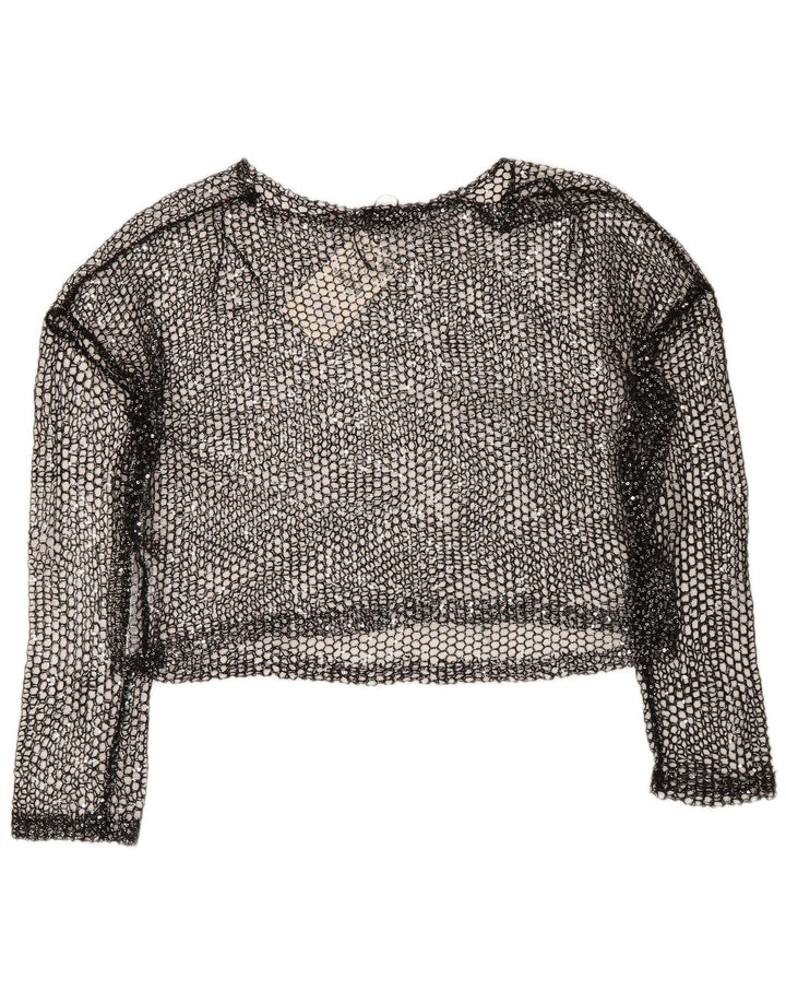 Zara Womens Oversized Crochet Crop Top UK 14 Large Black Polyester