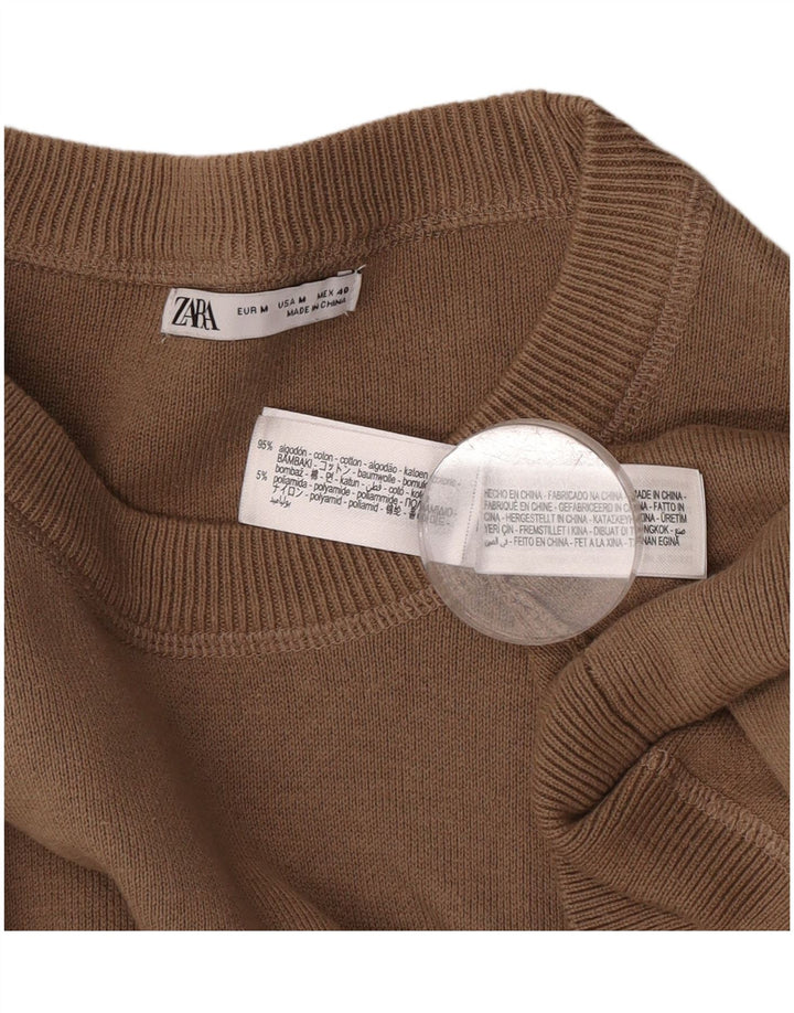 Maglione maglione girocollo da uomo Zara in cotone marrone medio