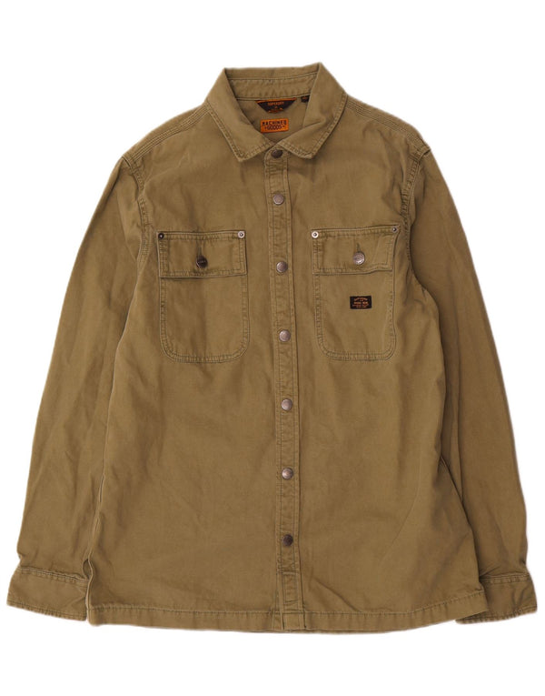 Superdry Mens Overshirt Shirt Large Khaki Cotton