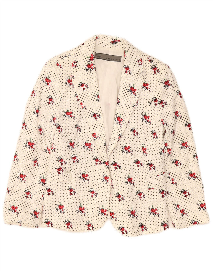 Zara Dame 1 Knap Blazer Jacket UK 12 Medium White Floral Bomuld