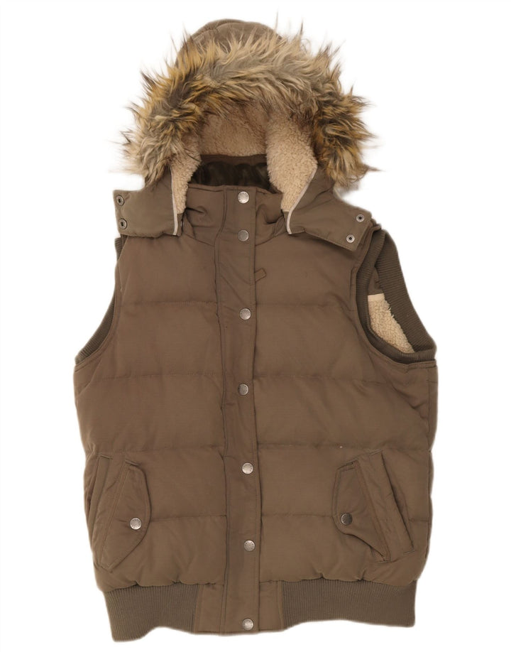 Fat Face Womens Hooded Padded Jacket UK 14 Medium Khaki Polyester