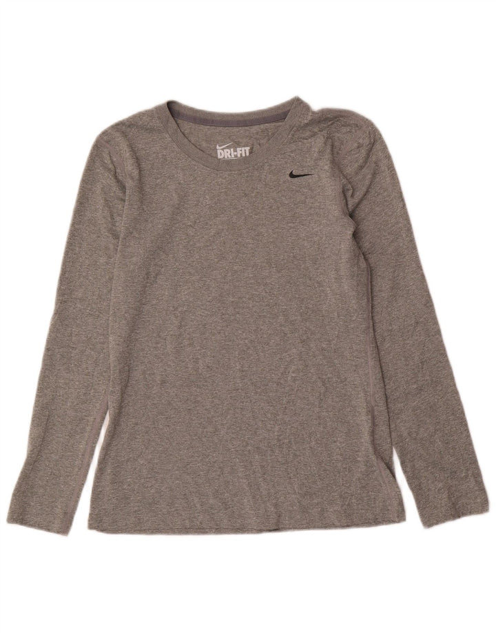 Nike Womens Dri Fit Regular Fit Top Long Sleeve UK 10 Small Grey Polyester