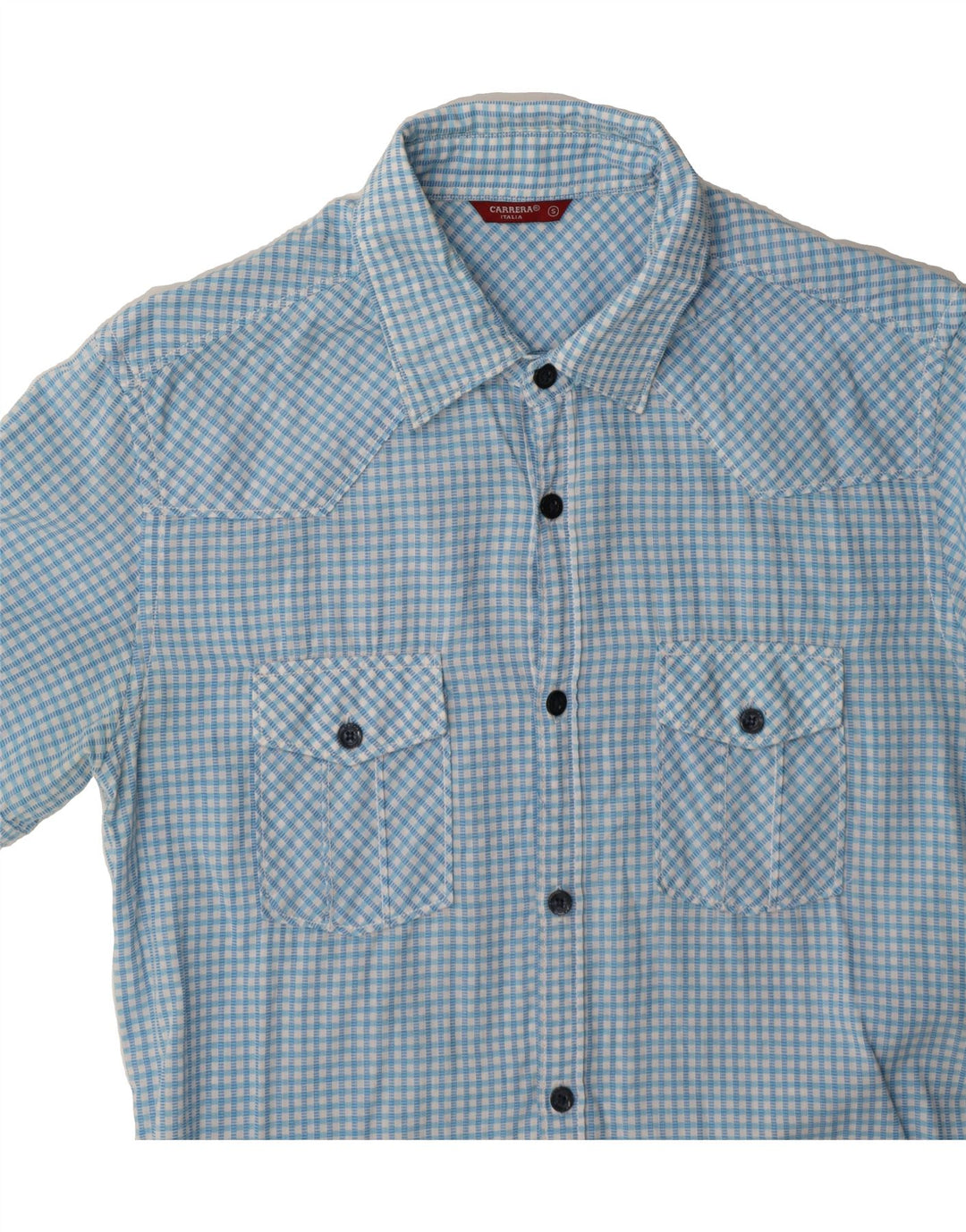 CARRERA Mens Short Sleeve Shirt Small Blue Check Vintage Carrera and Second-Hand Carrera from Messina Hembry 