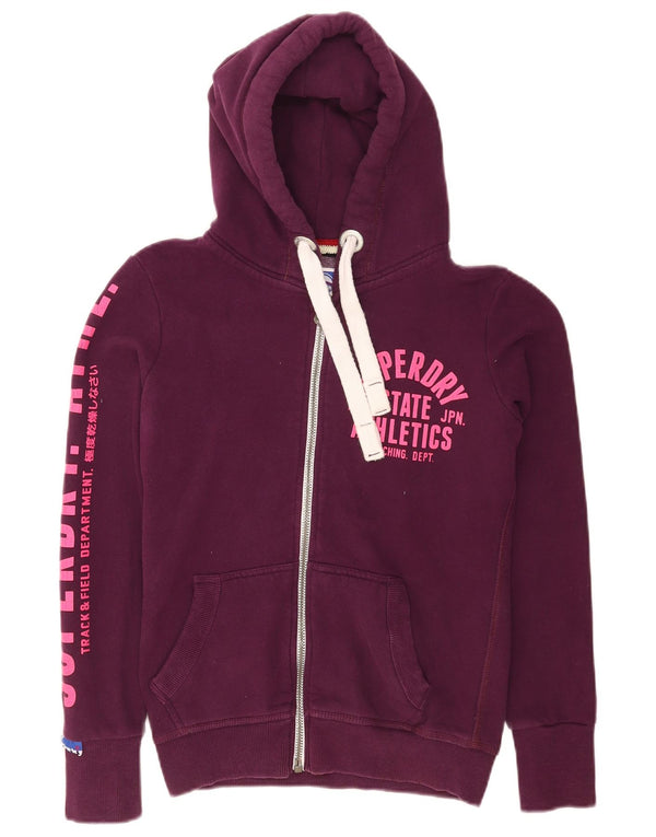 Superdry Damen Graphic Zip Hoodie Pullover UK 10 Small Lila Baumwolle