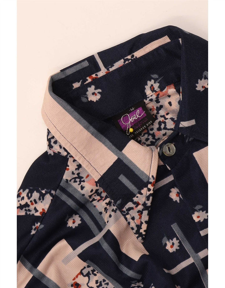 Vintage γυναικείο πουκάμισο μπλούζα UK 14 Medium Navy Blue Patchwork