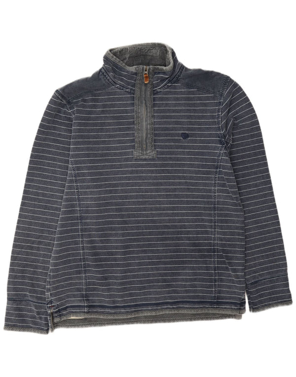 Fat Face Mens Zip Neck Sweatshirt Jumper Medium Navy Blue Striped Cotton