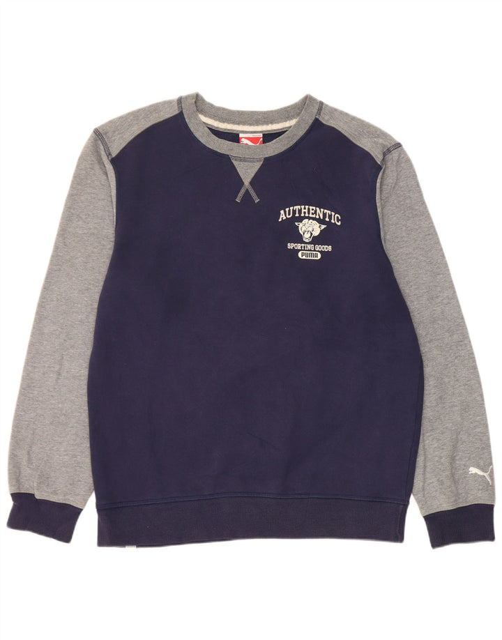 Puma Mens Graphic Sweatshirt Jumper Medium Navy Blue Colourblock Cotton