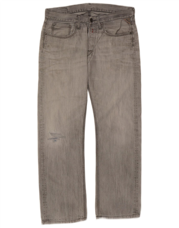 Replay Mens Distressed Straight Jeans W33 L32 Grey Cotton