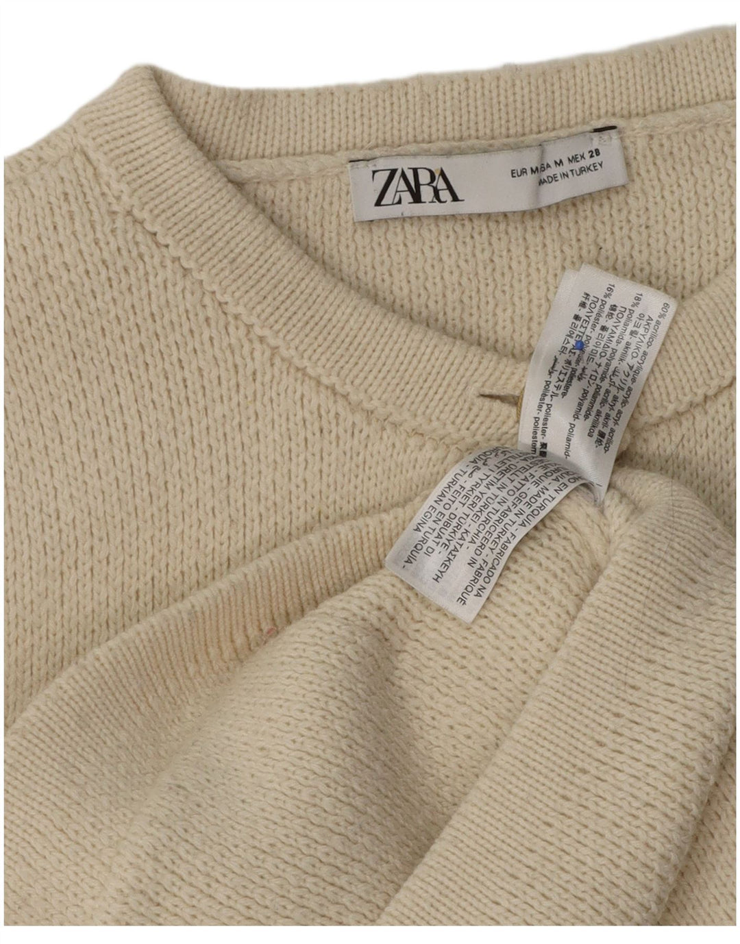 Zara Womens Crop Cardigan Sweater UK 14 Medium Off White