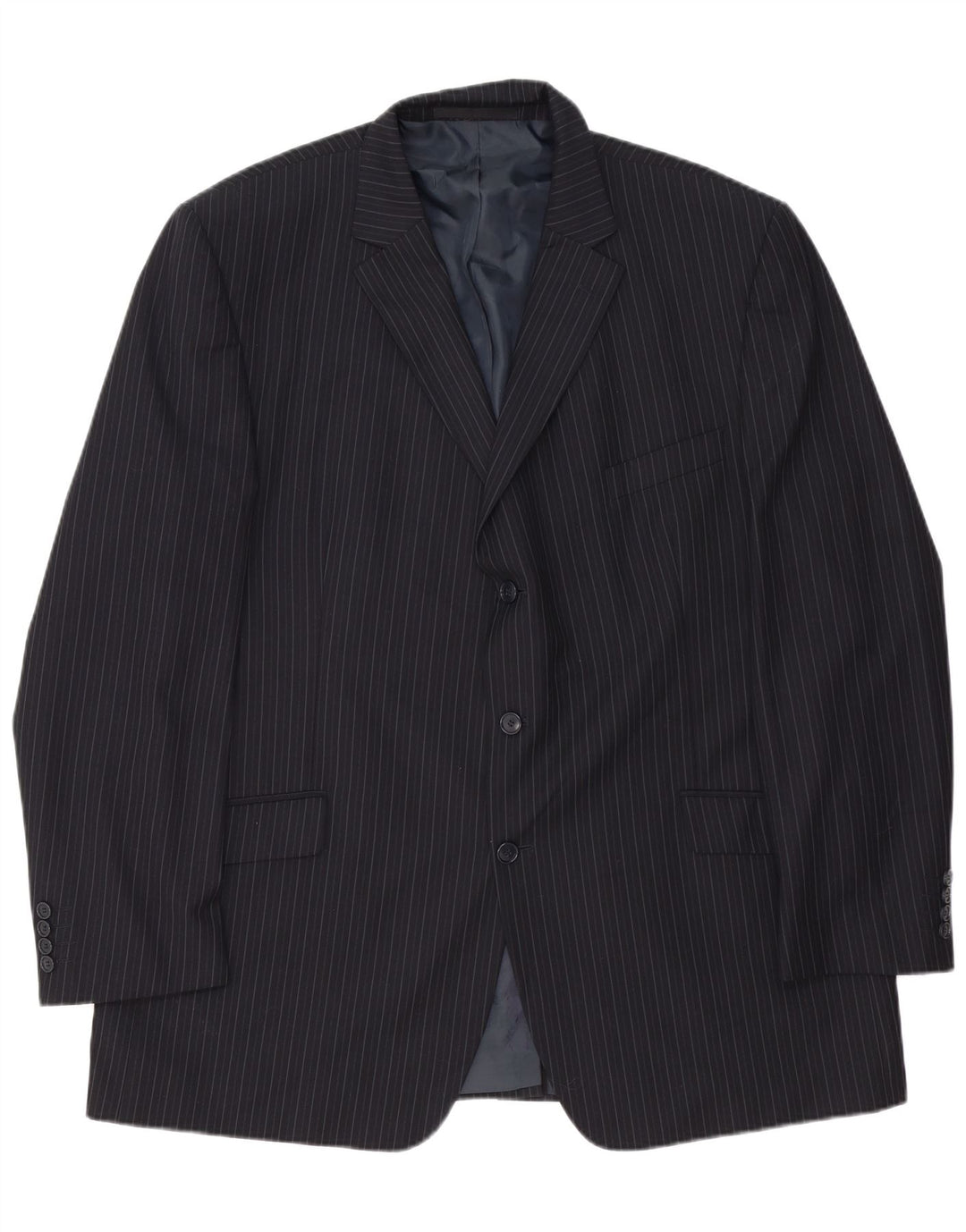 Marks & Spencer Mens 3 Button Blazer Jacket UK 48 2XL Navy Blue Pinstripe