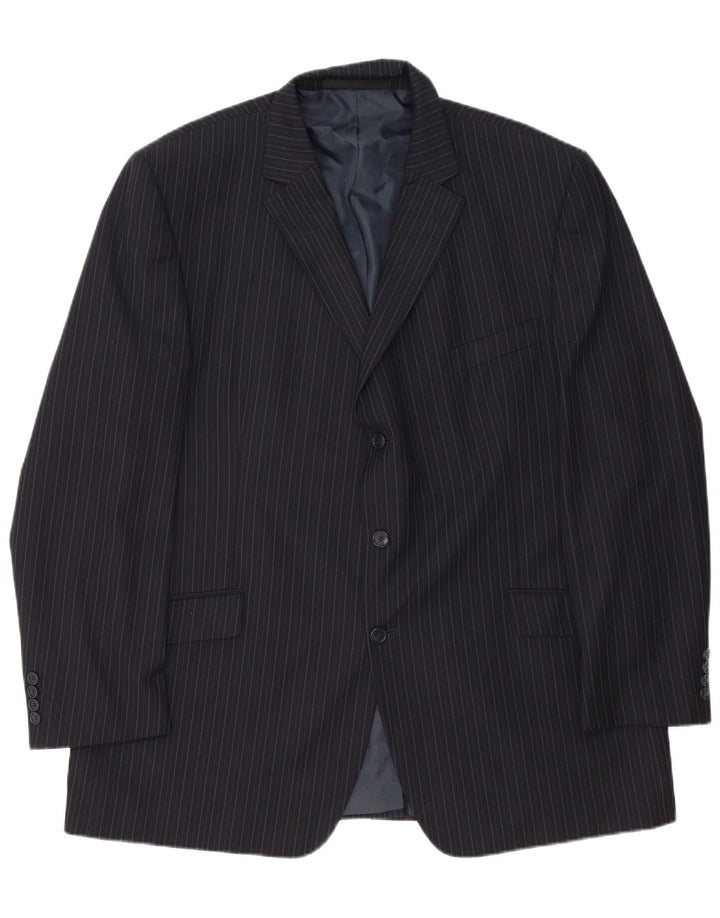 Marks & Spencer Mens 3 Button Blazer Jacket UK 48 2XL Navy Blue Pinstripe