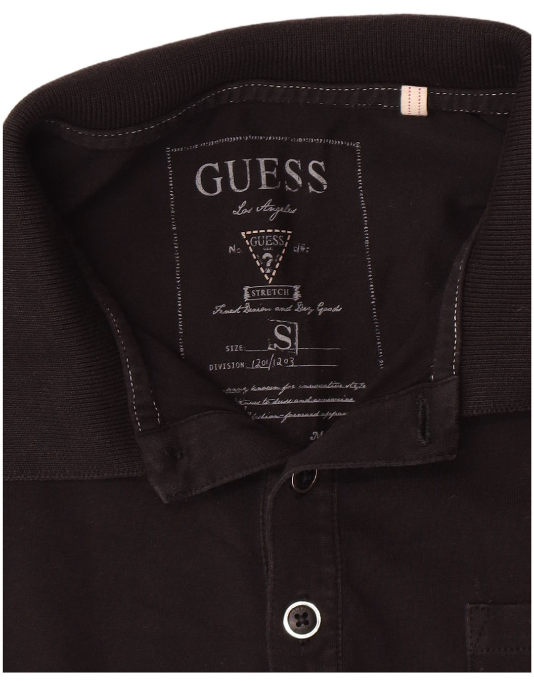 Guess Mens Long Sleeve Polo Shirt Small Black
