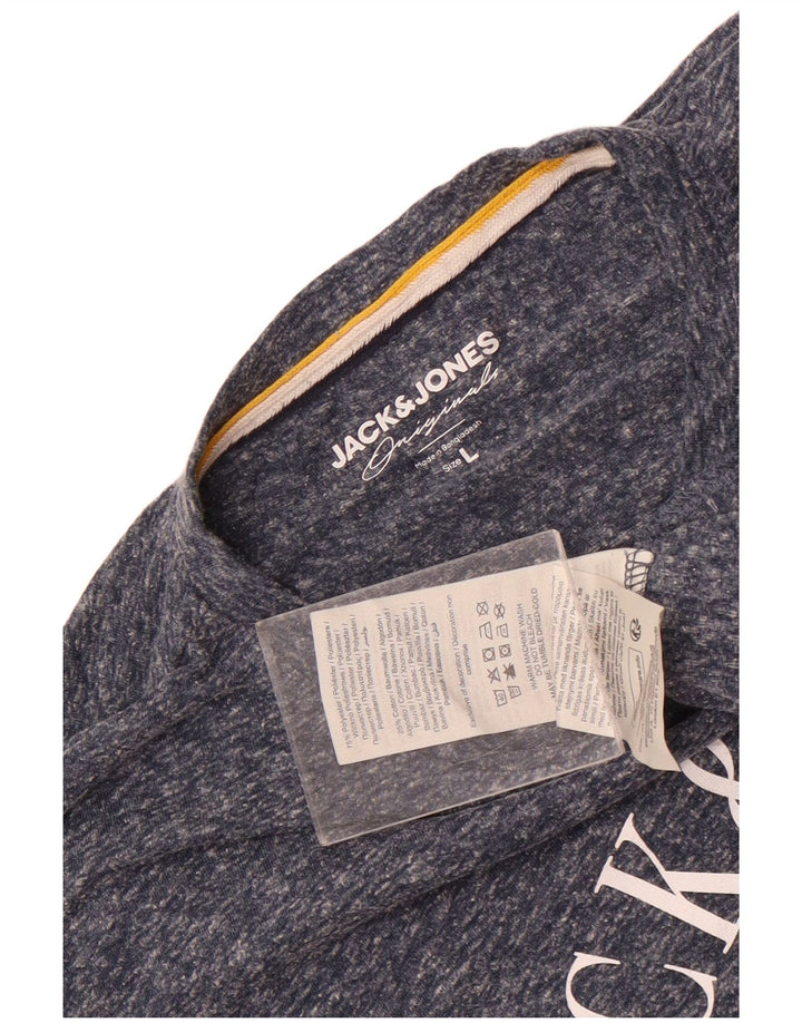 Jack & Jones Mens Graphic T-Shirt Top Large Navy Blue Flecked Polyester