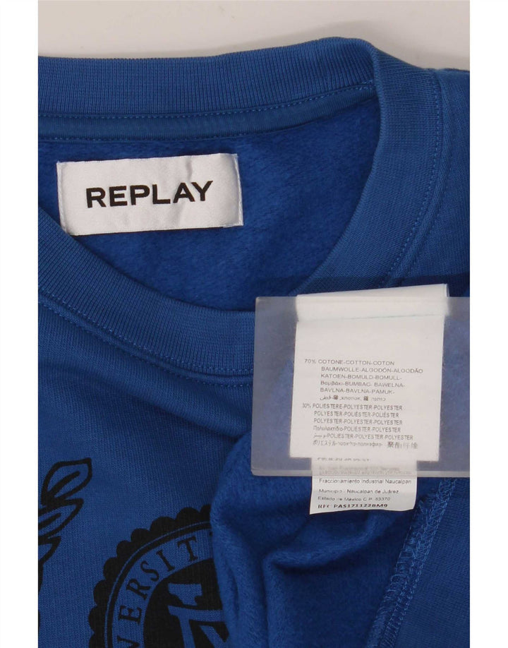 Replay Mens Graphic Sweatshirt Jumper XL Blue Cotton